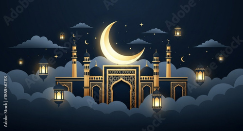 night scene with mosque