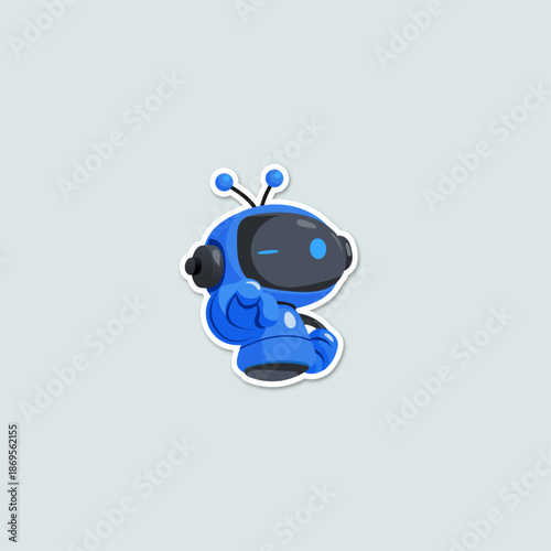 Blue robot mascot pointing straight with finger second hand sideways sticker