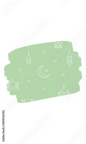 Moon and stars with green brush paint