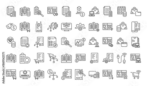 icon pack electronic data interchange outline vector style for business workflow integration digital transaction system communication secure document approval finance ledger sync audit trail supply