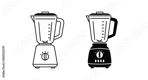 Two black and white blender illustrations simple designs a modern silhouette