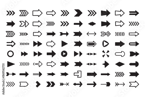 Large Collection of Black Arrow Icons in Various Styles and Directions Set