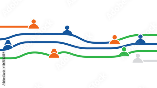 Colorful People Icons on Wavy Lines Graph.