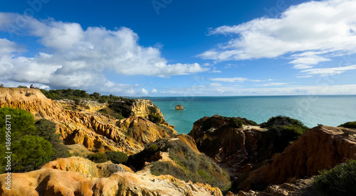 Marina Beach (Praia da Marinha) in Lagoa, Faro District, Algarve, Southern Portugal. Algarve beaches are a touristic paradise.