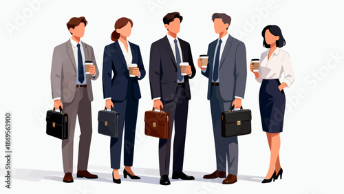 Business professionals with coffee and briefcases