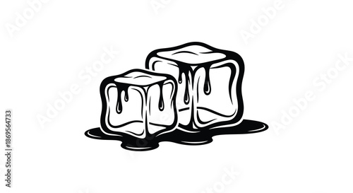Melting ice cubes with dripping water a striking black and white silhouette