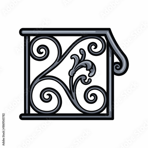 A decorative metalwork design with swirling patterns
