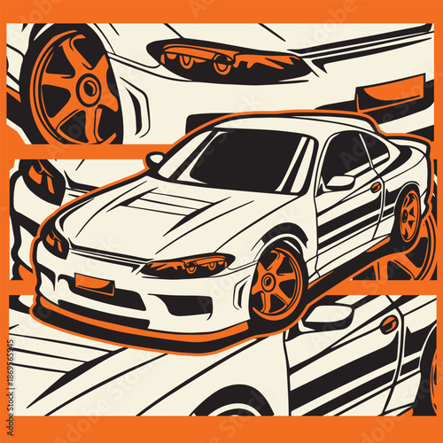 Car Vector Illustration For Conceptual Design. Suitable for posters, stickers, t-shirt prints, and banners.	
