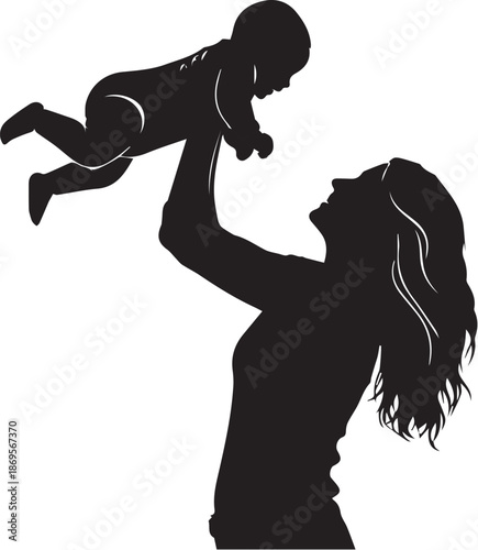 Mother's day silhouette of loving mother holding baby