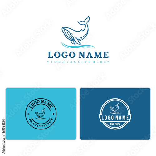 Whale and Wave Vector Logo – Clean Monoline Marine Animal Symbol