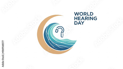 World Hearing Day symbol with sound wave and hearing aid.