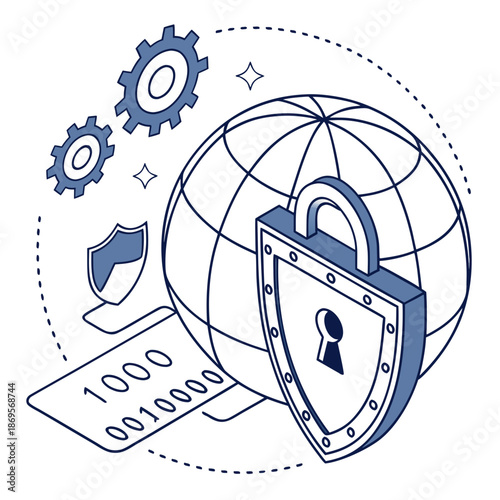 Cybersecurity and Data Protection Illustration – Network Security, Privacy Shield Vector