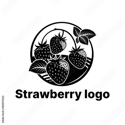 strawberry logo design silhouette vector line art logo design