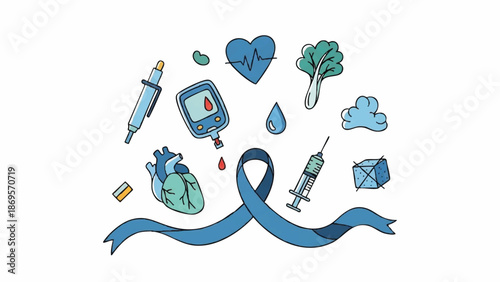 Diabetes Awareness Medical Health Symbols Collection.