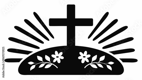 Easter cross with flowers and sunburst