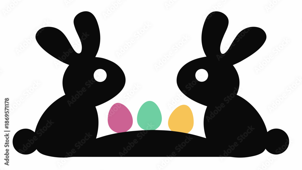 Fototapeta premium Easter bunnies with colorful eggs on a plate
