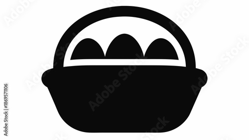 Simple black basket with handle and three eggs inside