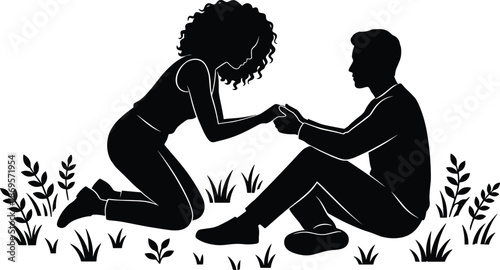 Couple proposal silhouette showing love commitment engagement romance trust relationship emotional moment and romantic lifestyle concept outdoors