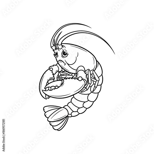 An angry shrimp illustration depicts a menacing crustacean with claws raised aggressively.