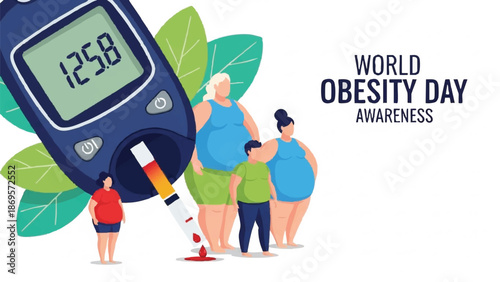 World Obesity Day Awareness with Glucometer and Overweight People.