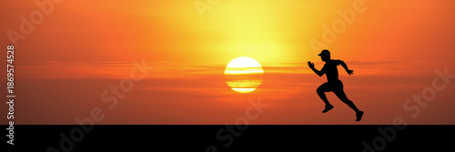 A silhouette of a runner set against a vibrant sunset sky, symbolizing ambition and perseverance. The runner appears determined as they move forward.