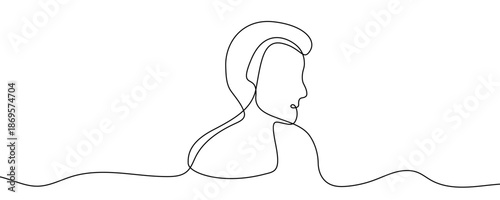 Silhouette of a man's profile with a stylish hairstyle. Symbol of a man, thought or user profile in one line art style with editable black stroke. Vector illustration.