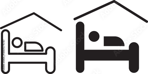 
Sleeping Person in Bed Icon Set. Sleeping People Icon Set. Hotel flat icon. Sleeping shelter sign. Healthy lifestyle symbol. Sleeping People on transparent background
