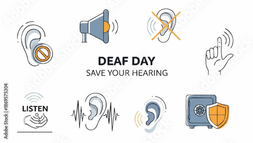 Deaf Day Save Your Hearing Icons Collection.