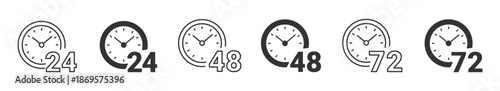  24, 48, 72 hours clock icon set . work time, delivery and service time. stopwatch, and countdown symbol. vector illustration . 