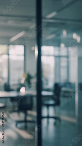 Modern office space with blurred background and natural light