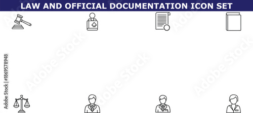 A set of law and official documentation icons on a white background