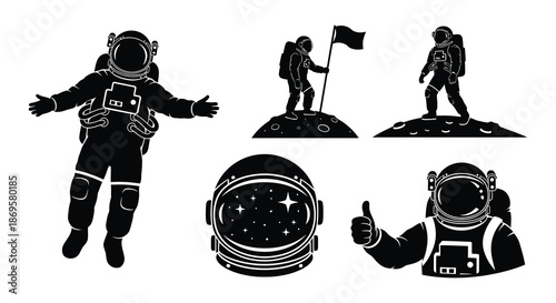 Astronauts exploring space a collection of lunar mission silhouettes