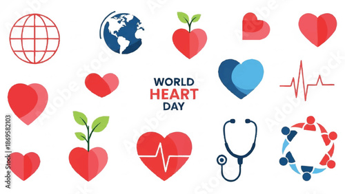 World Heart Day Collection of Health and Care Icons.