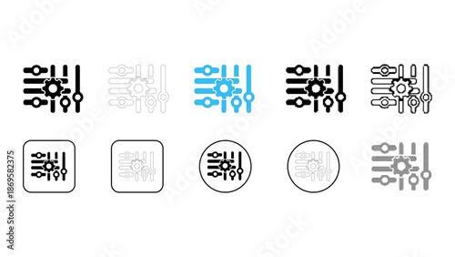Control settings adjustment system panel icon set in solid line dot pixelated colourful styles