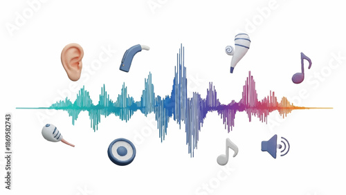 Sound Waveform and Auditory Devices Illustration.