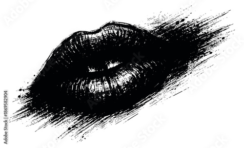Grunge illustration of lips depicting a passionate kiss for beauty and art designs