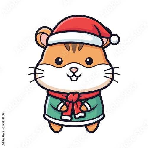 Christmas Hamster Wearing Santa Hat and Scarf