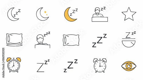 Collection of sleep and rest related icons and symbols.