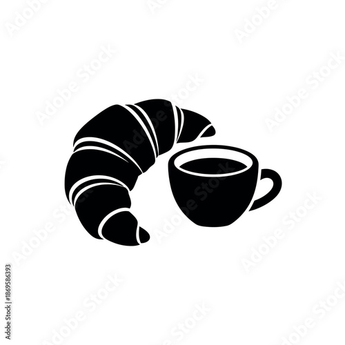 Croissant And Espresso Cup Breakfast Stencil Vector