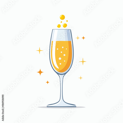 Champagne Glass with Bubbles and Sparkles.