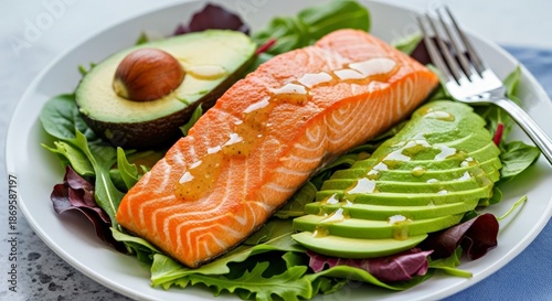 Close-up of Fresh and Colorful Keto Salmon Salad, Perfect for a Delicious Low-Carb Lunch