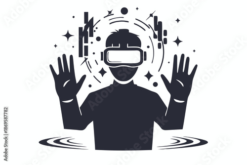 Metaverse Hacker Silhouette Concept with VR Headset for Digital World and Virtual Reality