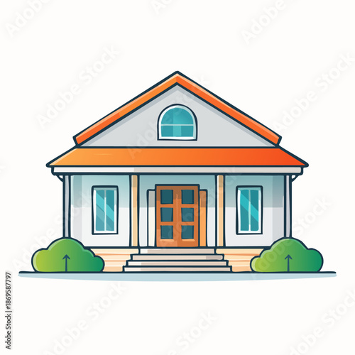 Charming Suburban House with Lush Green Bushes and Welcoming Entrance.