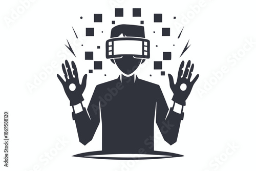 Modern Metaverse VR Hacker Silhouette Illustration for Digital Experience and Cyberspace