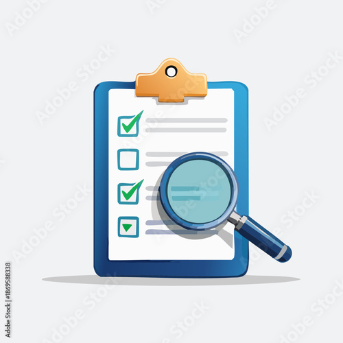 Checklist Inspection - Magnifying Glass on Clipboard with Checked Boxes.