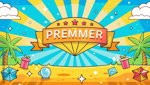 Vibrant tropical beach party celebration banner Vector