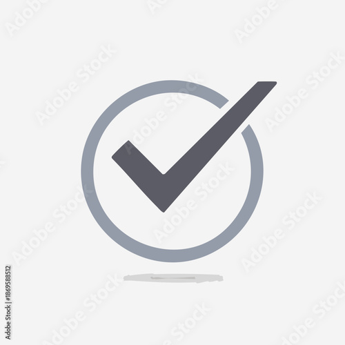 Checkmark symbol inside circle, complete and correct.