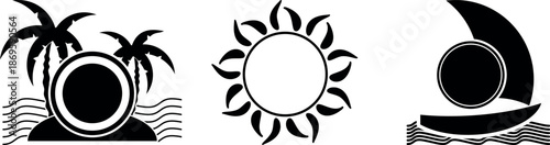 Black silhouette icons of tropical and nautical themes