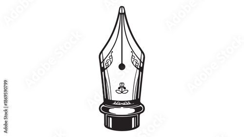 Black and White Vintage Fountain Pen Nib Vector Illustration