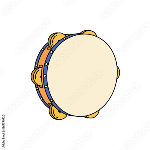 Colorful tambourine musical instrument in simple design  
